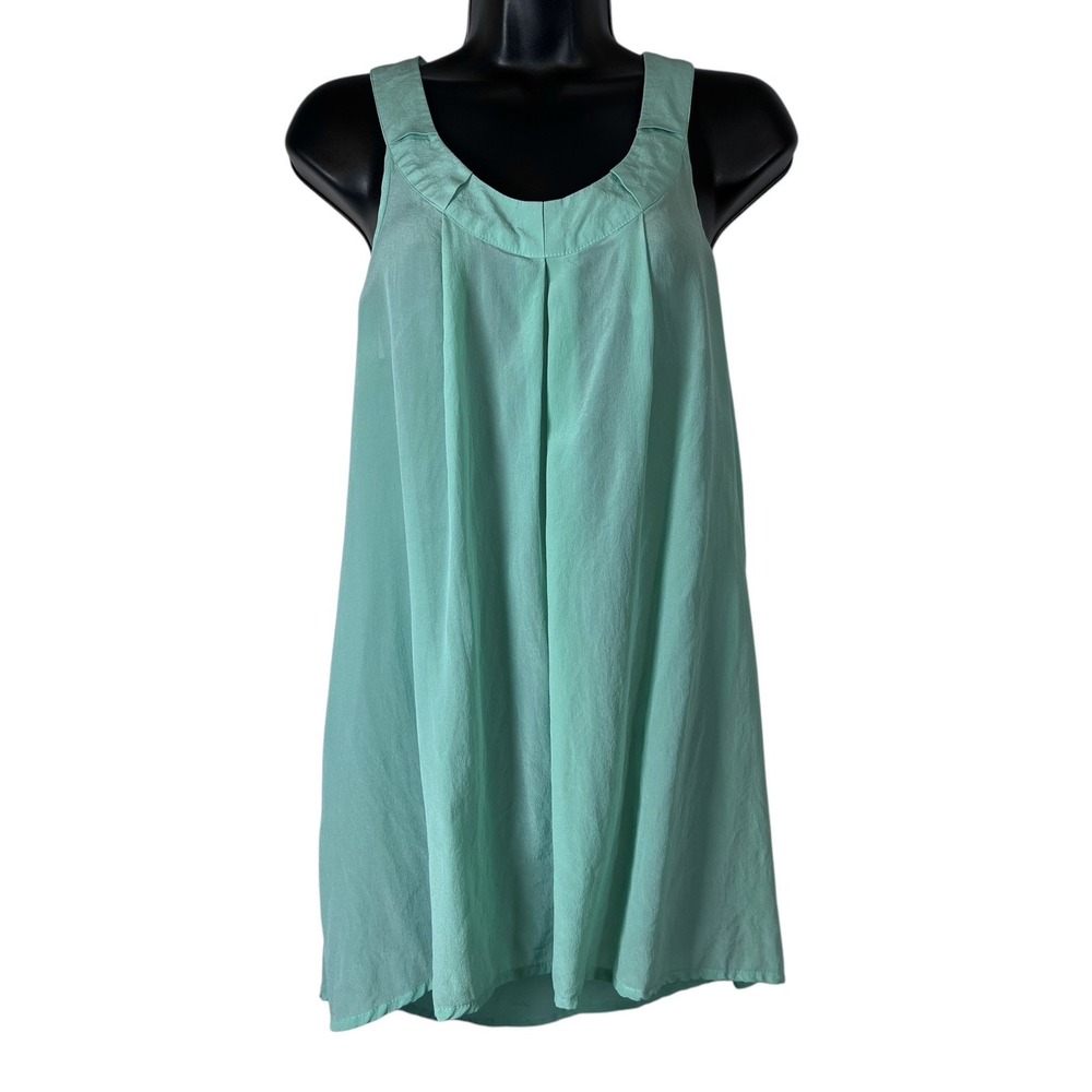 Silence + Noise Sz S Tank Top 100% Silk Tunic Mint Green Ruffle Back Urban NWOT